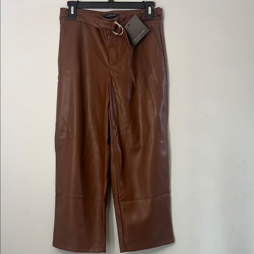 NWOT Marc New York Women's Brown Faux Leather Soft Cropped Wide Leg Pants Size 4